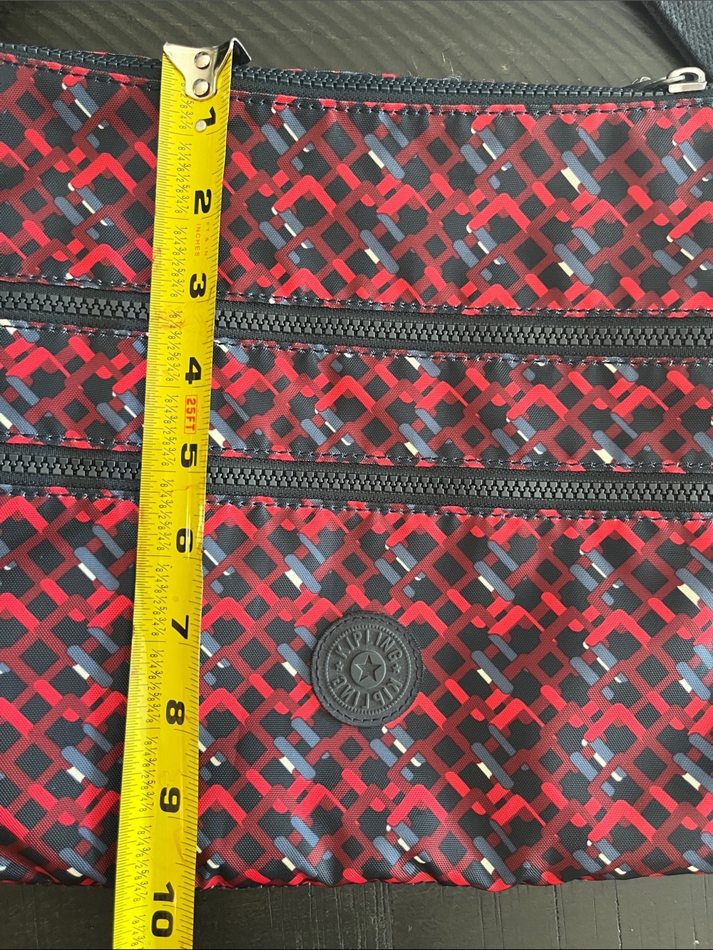 Kipling Spacious many pockets! Red and Black Patterned Triple-Zip Crossbody - Picture 9 of 11